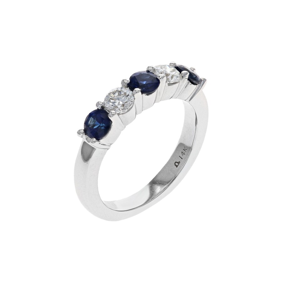 Jewelry Josephs Jewelers Home | 14K White Gold Sapphire And Diamond Band Blue