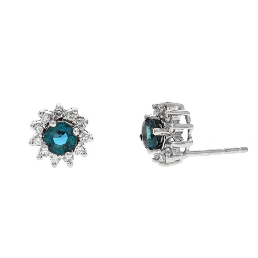 Jewelry Josephs Jewelers Home | 18K White Gold Alexandrite And Diamond Stud Earrings Multi