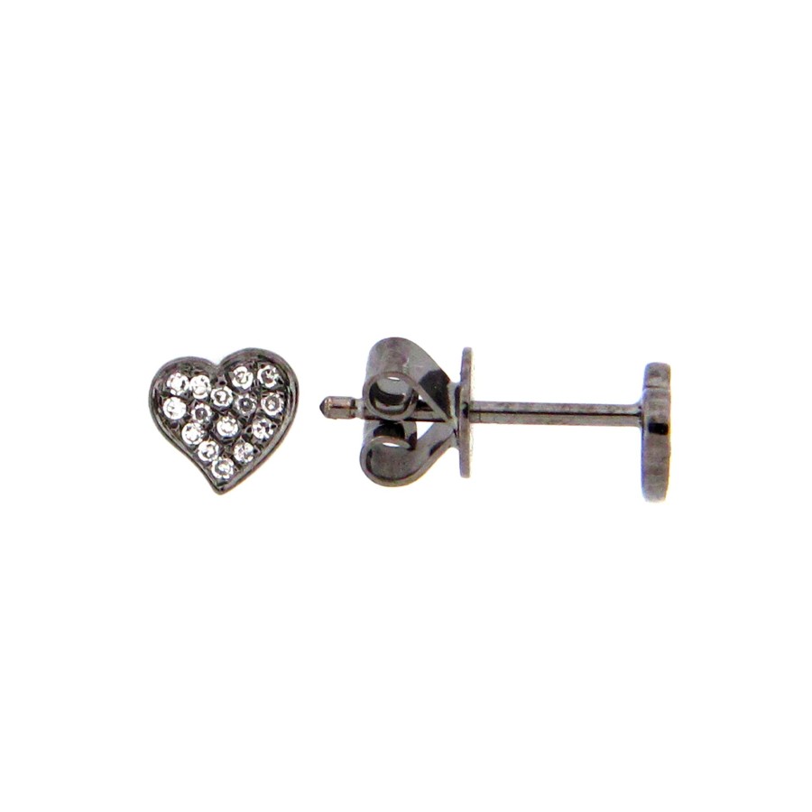 Jewelry Josephs Jewelers Home | 14K White Gold Black Finish Heart Diamond Earrings - Josephs Jewelers