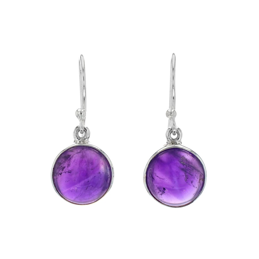 Jewelry Josephs Jewelers Home | Sterling Silver Round Amethyst Cabochon Dangle Earrings - Josephs Jewelers Purple