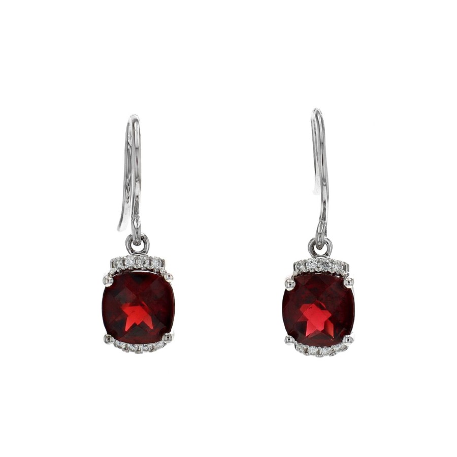 Jewelry Josephs Jewelers Home | 14K White Gold Garnet And Diamond Dangle Earrings Red