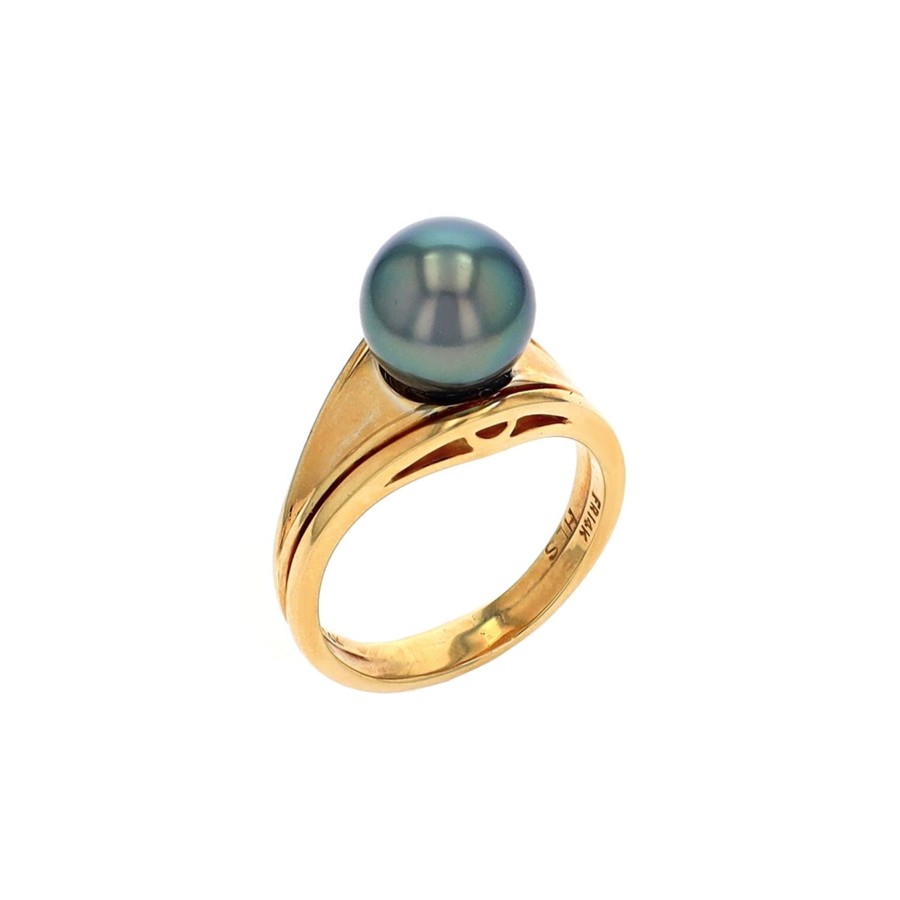 Jewelry Josephs Jewelers Home | Estate 14K Yellow Gold 9 Mm Tahitian Pearl Ring - Josephs Jewelers Black