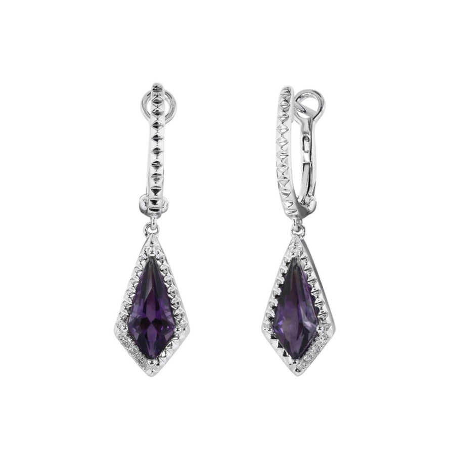 Jewelry Josephs Jewelers Home | 14K White Gold Amethyst And Diamond Earrings - Josephs Jewelers Purple