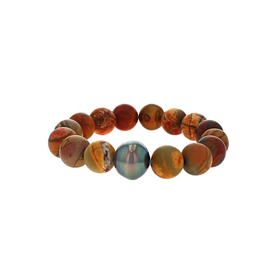 Jewelry Josephs Jewelers Home | Tahitian Pearl And Picasso Jasper Bracelet - Josephs Jewelers Multi