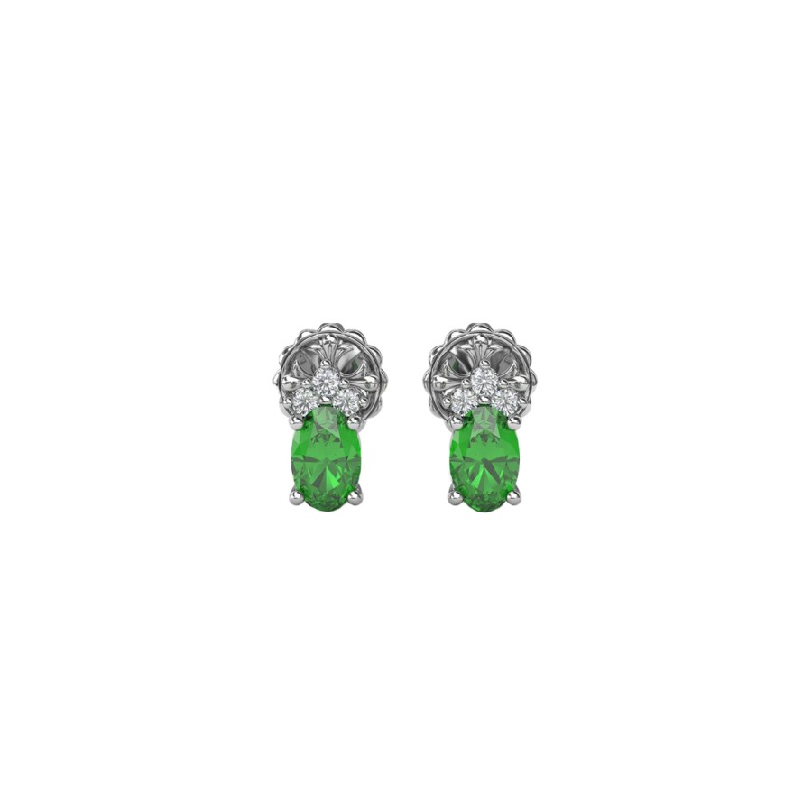 Jewelry Josephs Jewelers Home | 14K White Gold Emerald And Diamond Stud Earrings - Josephs Jewelers Green