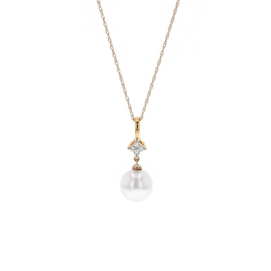 Jewelry Josephs Jewelers Home | 14K Yellow Gold Freshwater Pearl And Diamond Pendant With Chain - Josephs Jewelers White