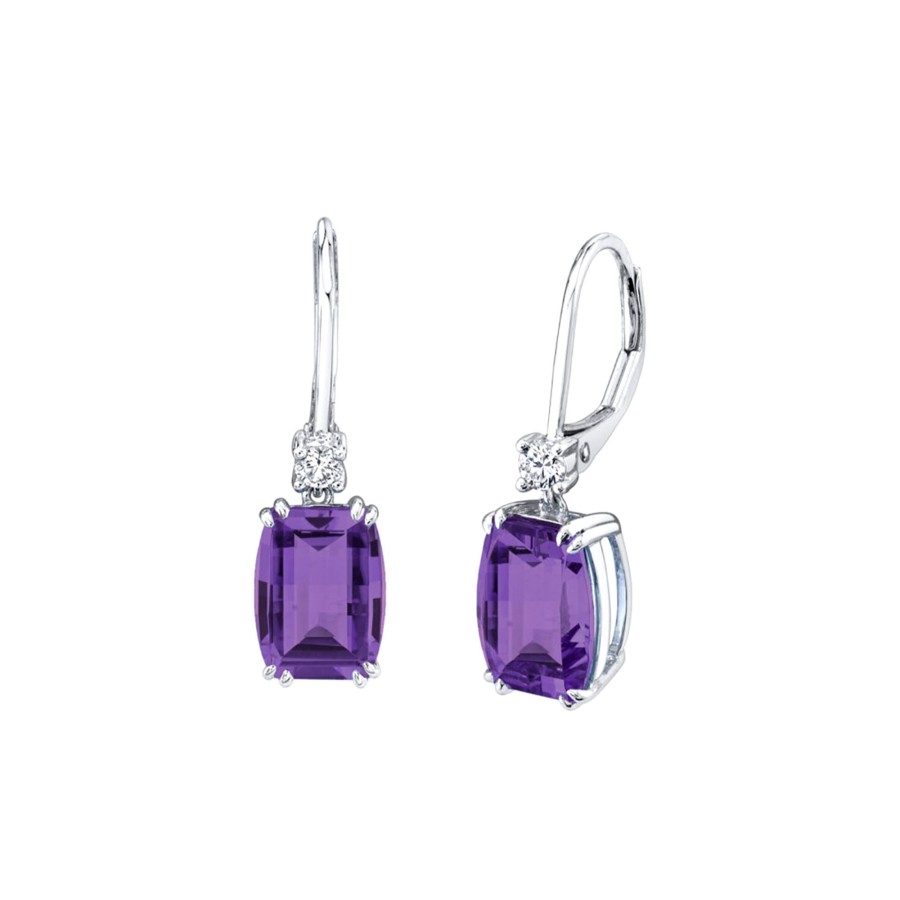 Jewelry Josephs Jewelers Home | 14K White Gold Amethyst And Diamond Earrings Purple