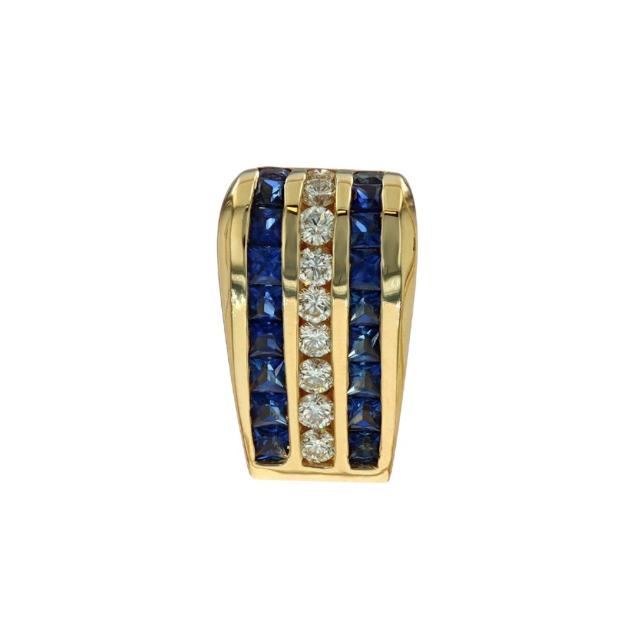 Jewelry Josephs Jewelers Home | Estate 14K Yellow Gold Sapphire And Diamond Pendant Slide Blue