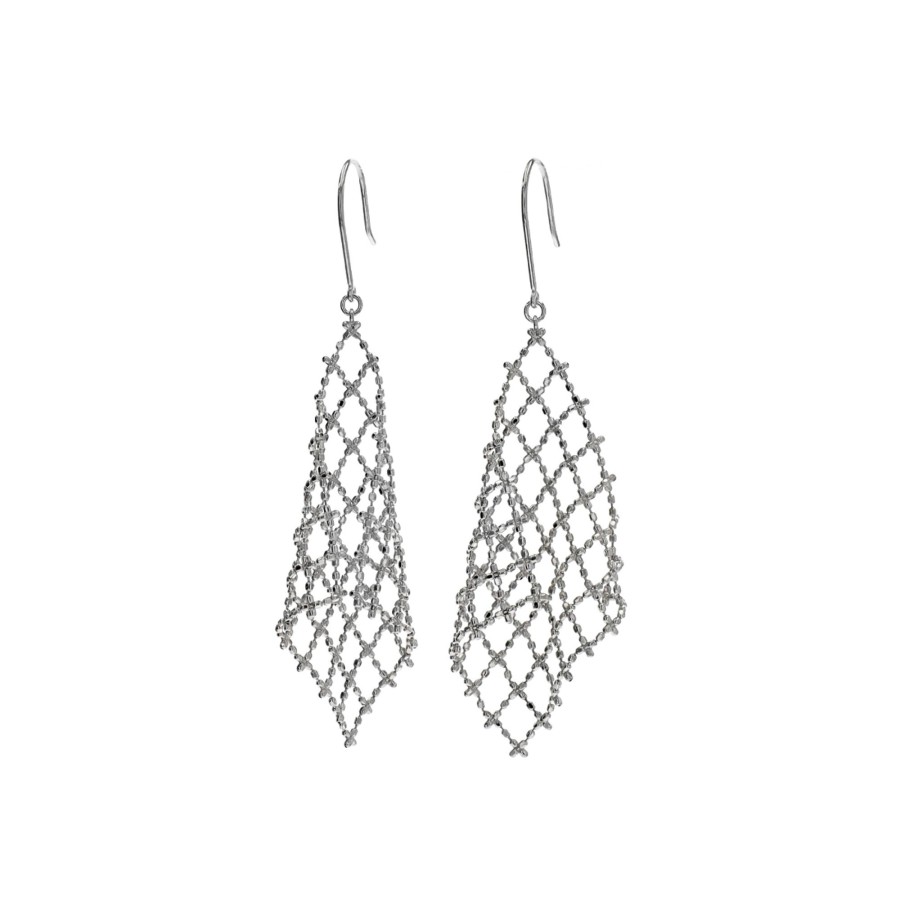 Jewelry Josephs Jewelers Home | 18K White Gold Mesh Sparkle Dangle Earrings