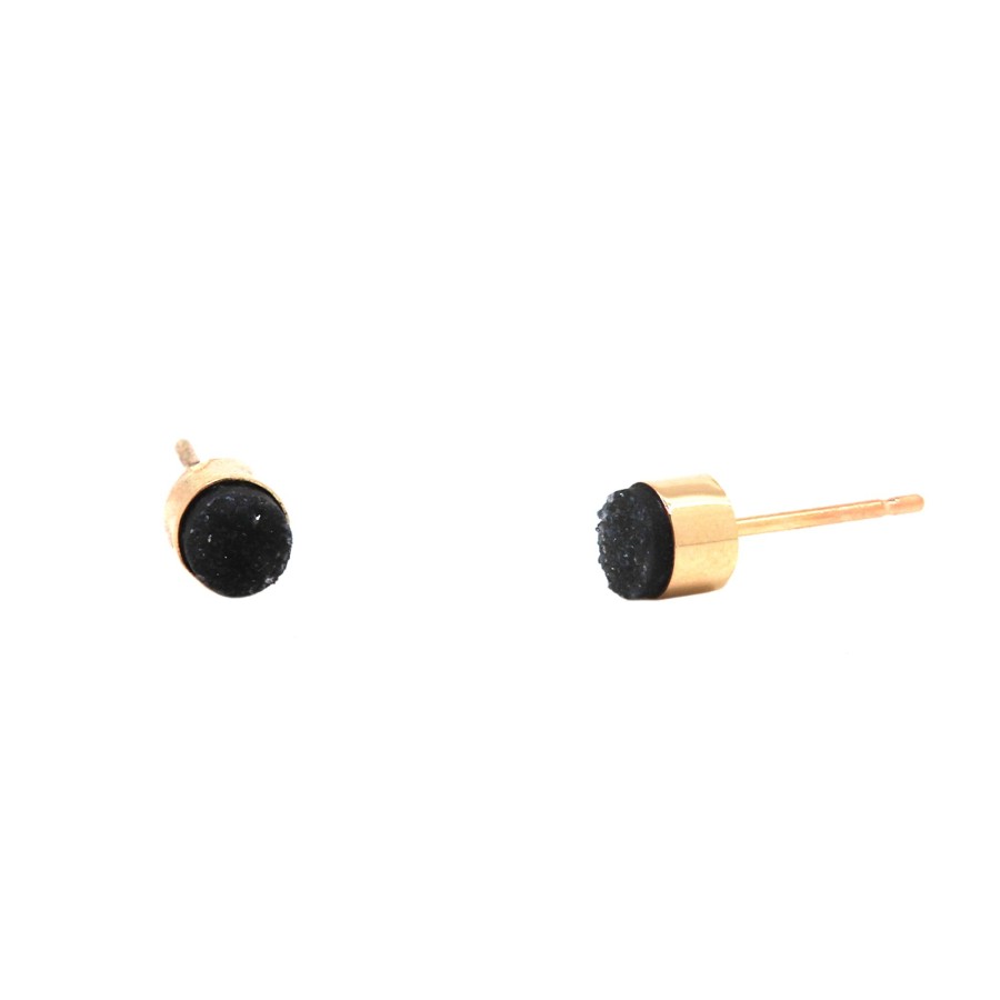 Jewelry Josephs Jewelers Home | 14K Yellow Gold Round Drusy Stud Earrings Black