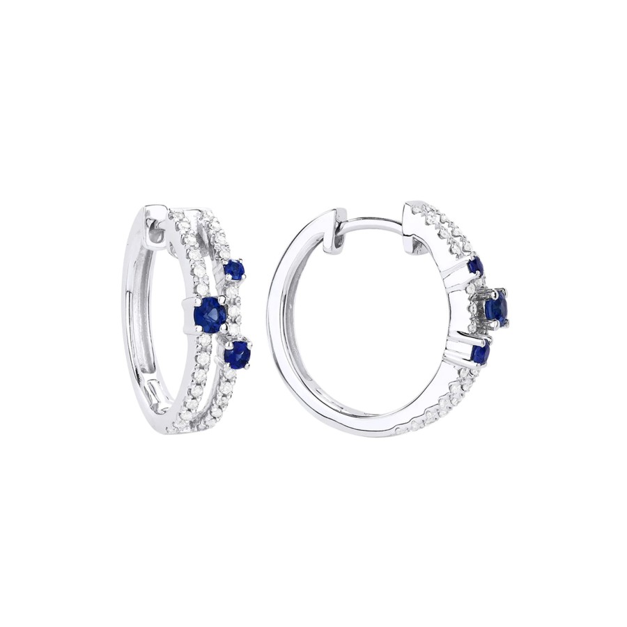 Jewelry Josephs Jewelers Home | 14K White Gold Sapphire And Diamond Hoop Earrings - Josephs Jewelers Blue