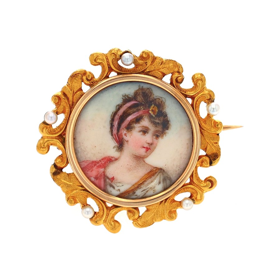 Jewelry Josephs Jewelers Home | Estate Victorian Hand Painted Brooch - Josephs Jewelers Multi