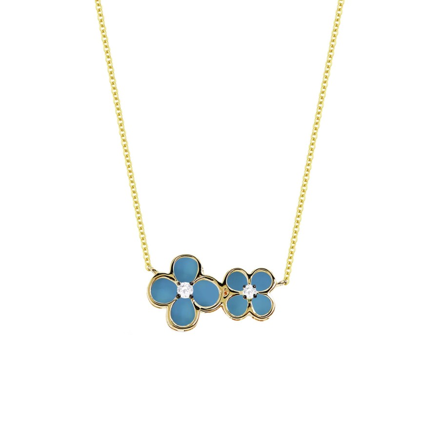 Jewelry Josephs Jewelers Home | 14K Yellow Gold Double Turquoise Flower Necklace - Josephs Jewelers Blue