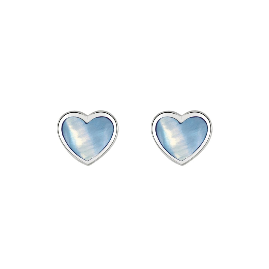 Jewelry Josephs Jewelers Home | Sterling Silver Dew Dinky Mother-Of-Pearl Heart Earrings Blue