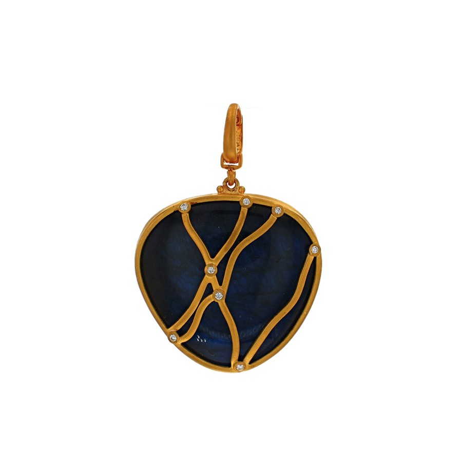 Jewelry Josephs Jewelers Home | 24K Yellow Gold Labradorite, Onyx, And Diamond Pendant - Josephs Jewelers Blue