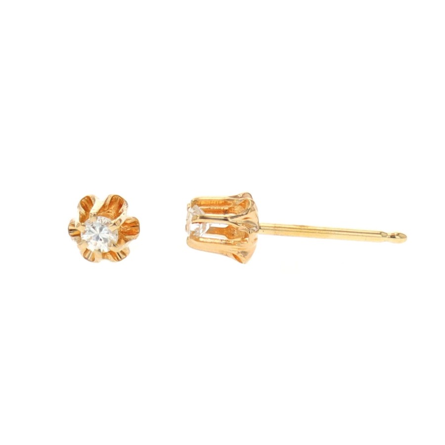 Jewelry Josephs Jewelers Home | Estate 14K Yellow Gold Diamond Flower Stud Earrings White