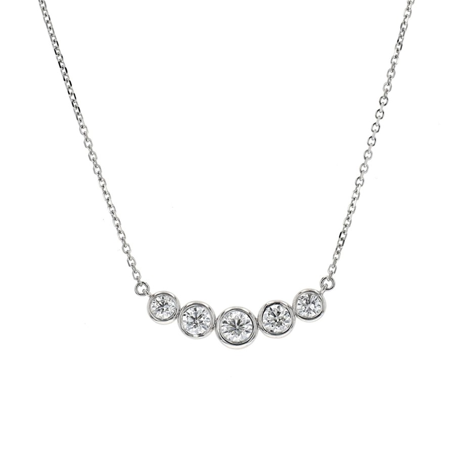 Jewelry Josephs Jewelers Home | 14K Gold 5-Diamond Bezel Necklace - Josephs Jewelers White