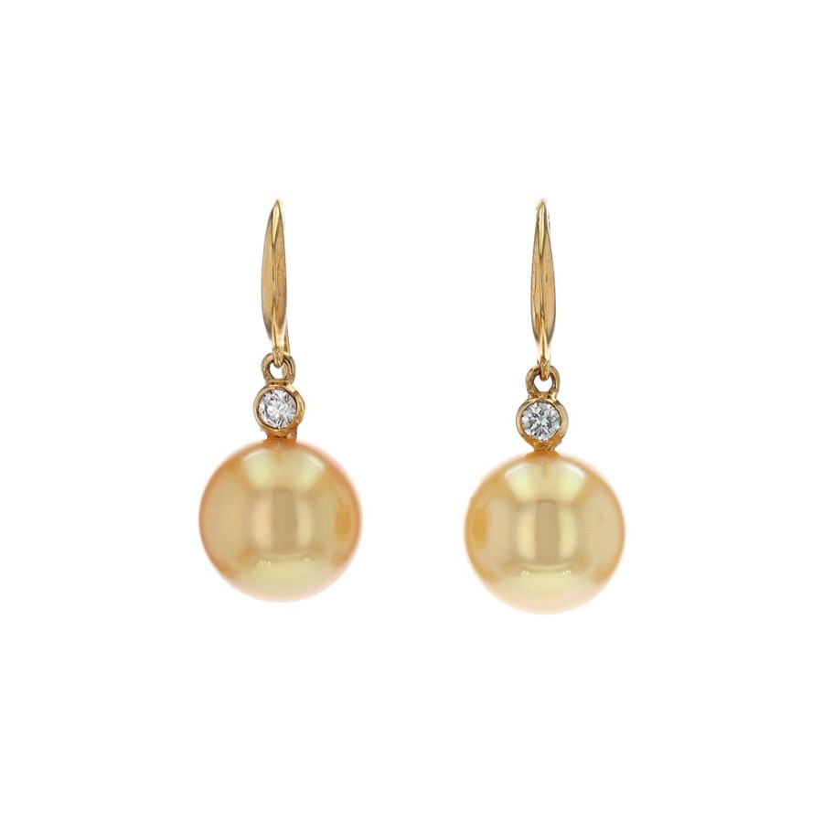 Jewelry Josephs Jewelers Home | 14K Gold Golden South Sea Pearl And Diamond Earrings - Josephs Jewelers Yellow