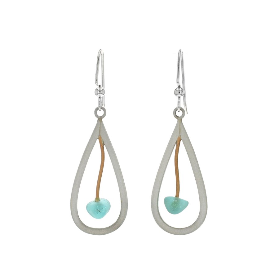 Jewelry Josephs Jewelers Home | Two-Tone Sterling Silver Seaglass Dangle Earrings Blue