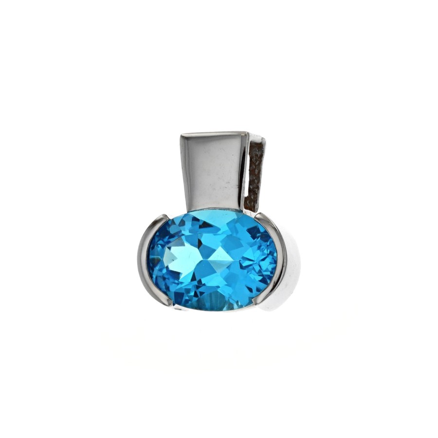 Jewelry Josephs Jewelers Home | Estate 14K White Gold Oval Topaz Pendant - Josephs Jewelers Blue