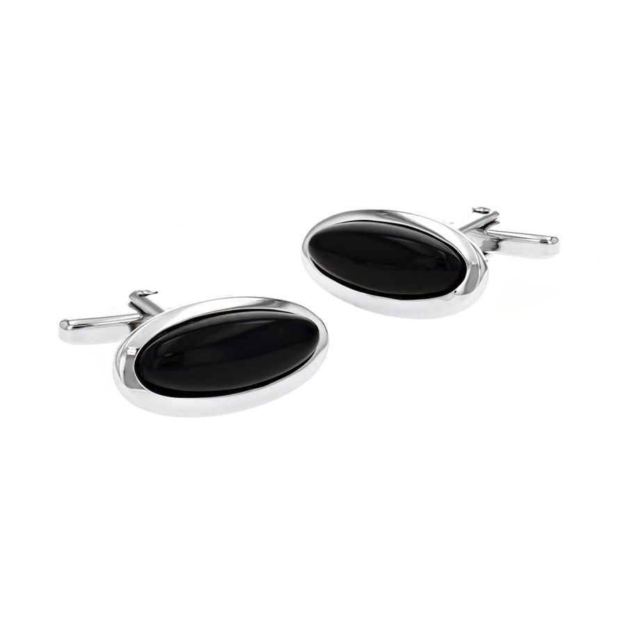 Jewelry Josephs Jewelers Home | Sterling Silver Oval Onyx Cufflinks - Josephs Jewelers Black