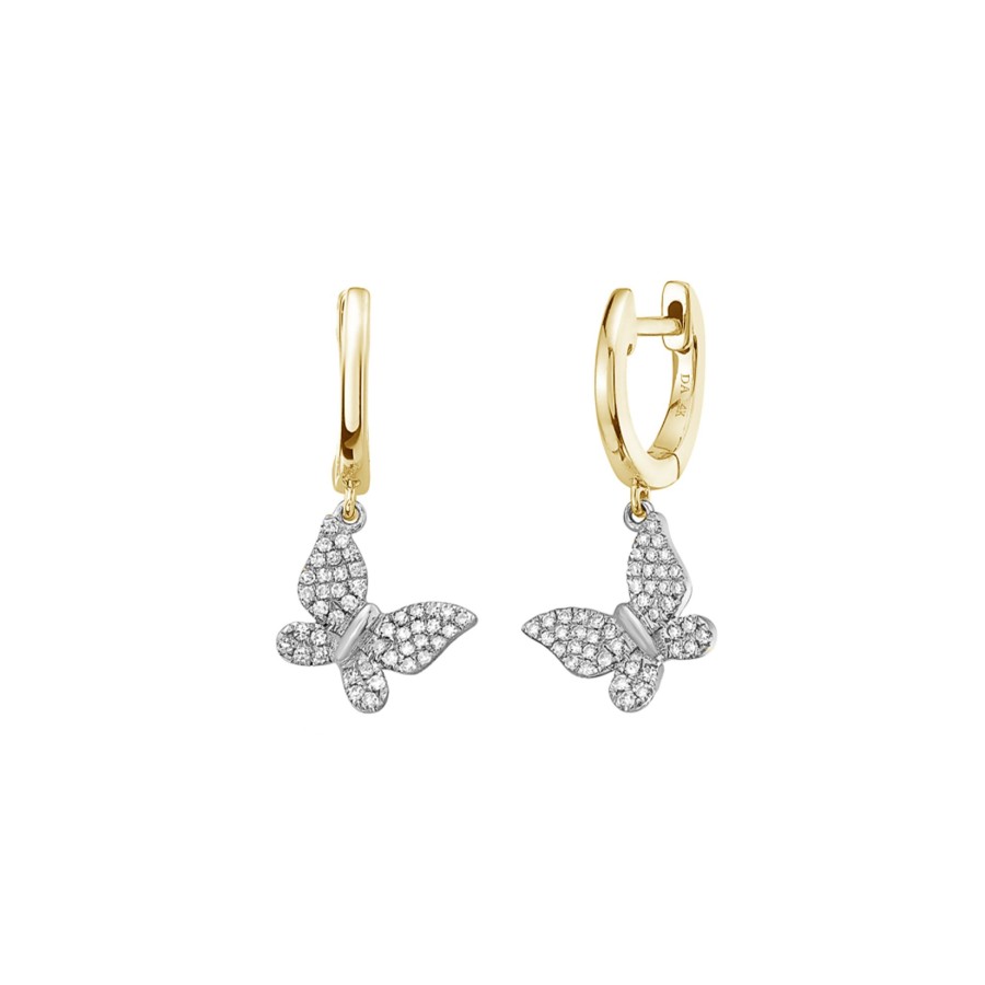 Jewelry Josephs Jewelers Home | 14K Two-Tone Diamond Pave Butterfly Hoop Earrings - Josephs Jewelers White