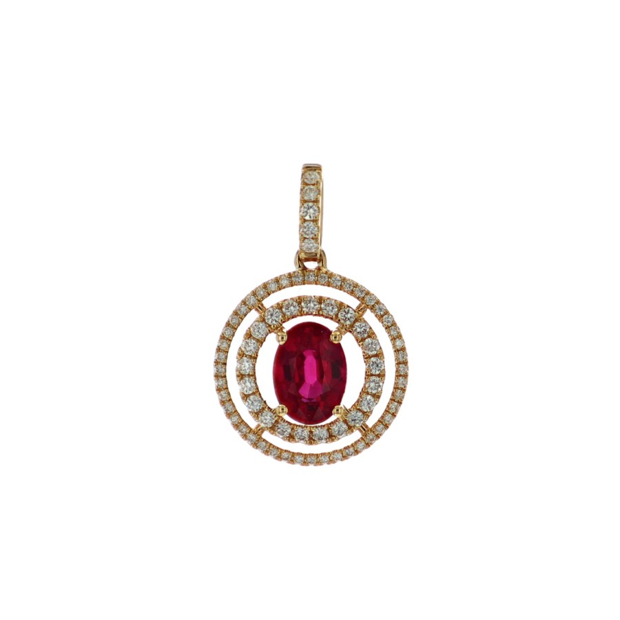 Jewelry Josephs Jewelers Home | 14K Yellow Gold Oval Ruby And Diamond Pendant - Josephs Jewelers Red