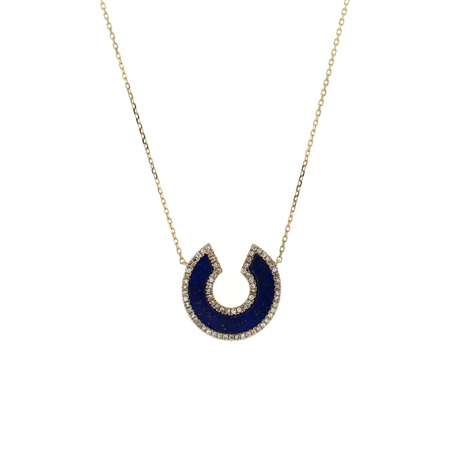 Jewelry Josephs Jewelers Home | 14K Yellow Gold Horseshoe Lapis And Diamond Necklace Blue