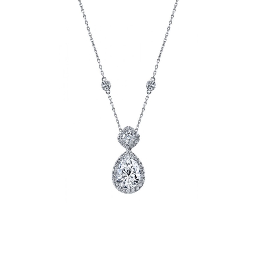 Jewelry Josephs Jewelers Home | Platinum 1.64 Carat Pear Diamond Pendant With Chain Stations - Josephs Jewelers White