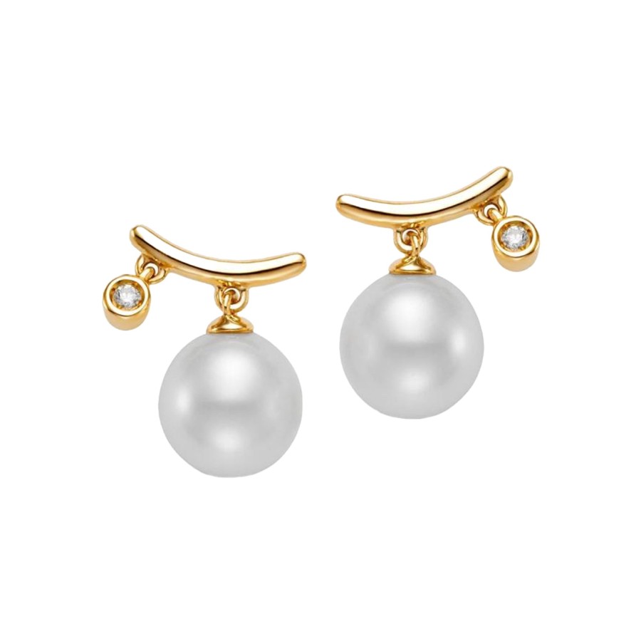 Jewelry Josephs Jewelers Home | 14K Yellow Gold Freshwater Pearl And Diamond Earrings White