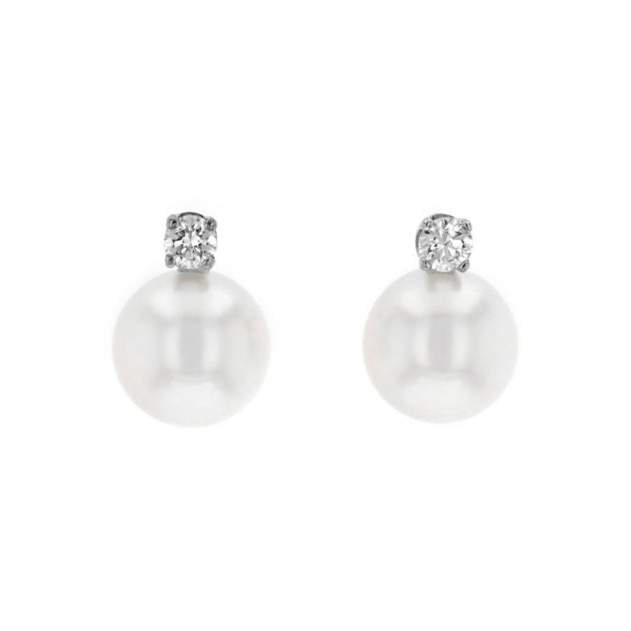 Jewelry Josephs Jewelers Home | 14K Gold Akoya Pearl And Diamond Stud Earrings - Josephs Jewelers White