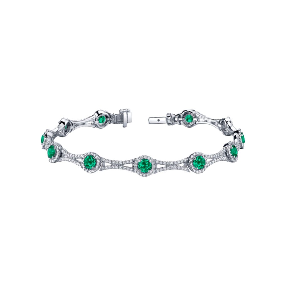 Jewelry Josephs Jewelers Home | 14K White Gold Emerald And Diamond Bracelet Green