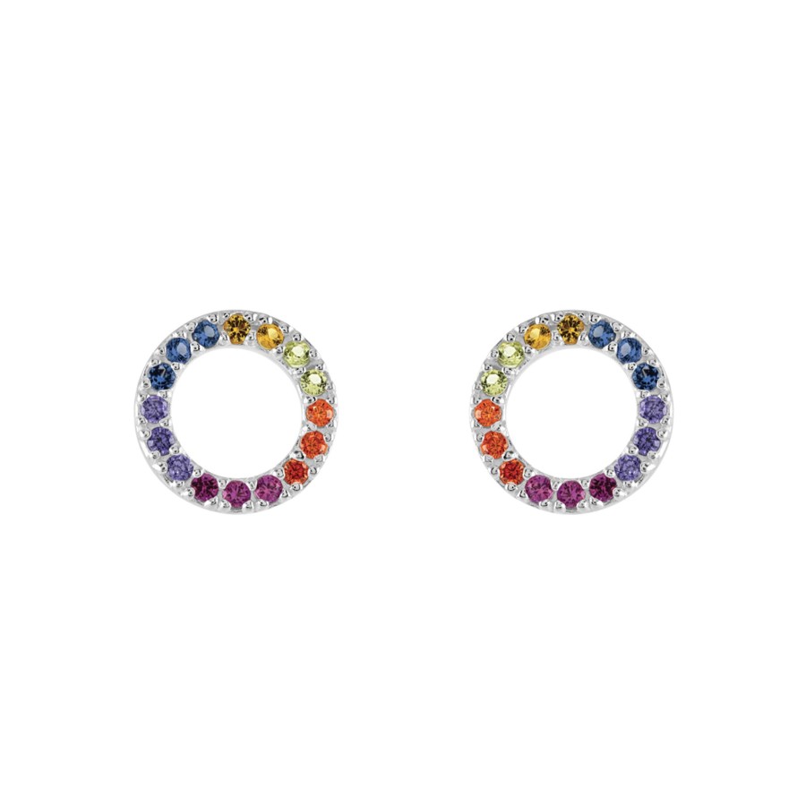 Jewelry Josephs Jewelers Home | Sterling Silver Color Cubic Zirconia Circle Earrings Multi