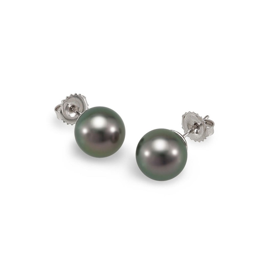 Jewelry Josephs Jewelers Home | 14K White Gold Tahitian Pearl Stud Earrings Black