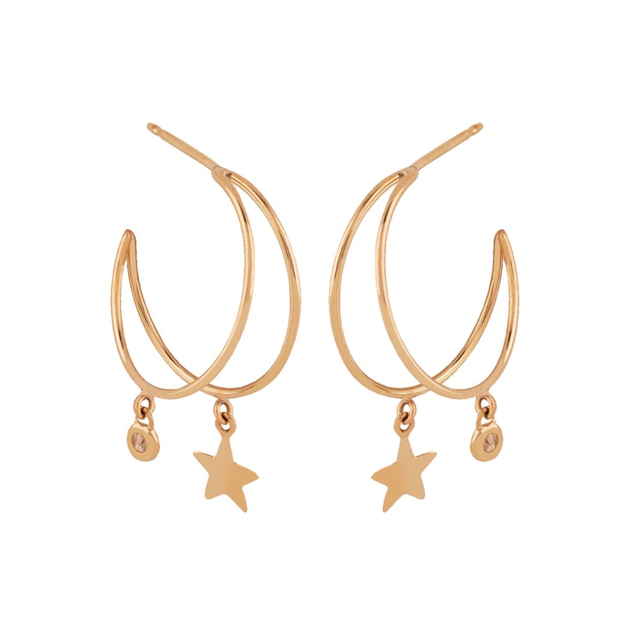 Jewelry Josephs Jewelers Home | 14K Yellow Gold Diamond Star Dangle Hoop Earrings - Josephs Jewelers