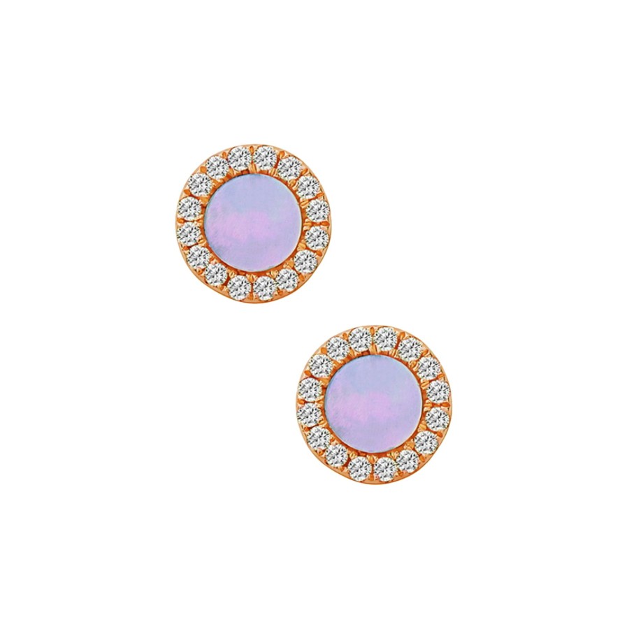 Jewelry Josephs Jewelers Home | 14K Yellow Gold Mother-Of-Pearl And Diamond Stud Earrings Pink