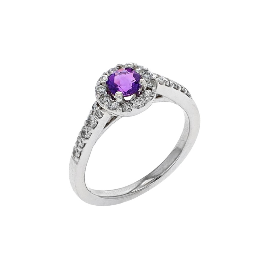 Jewelry Josephs Jewelers Home | Estate 14K White Gold Amethyst And Diamond Ring Purple