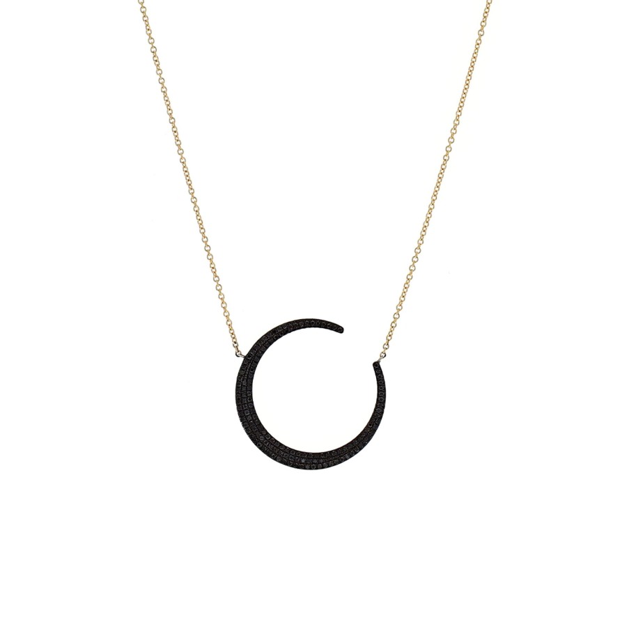 Jewelry Josephs Jewelers Home | 14K Yellow Gold Diamond Moon Necklace Black