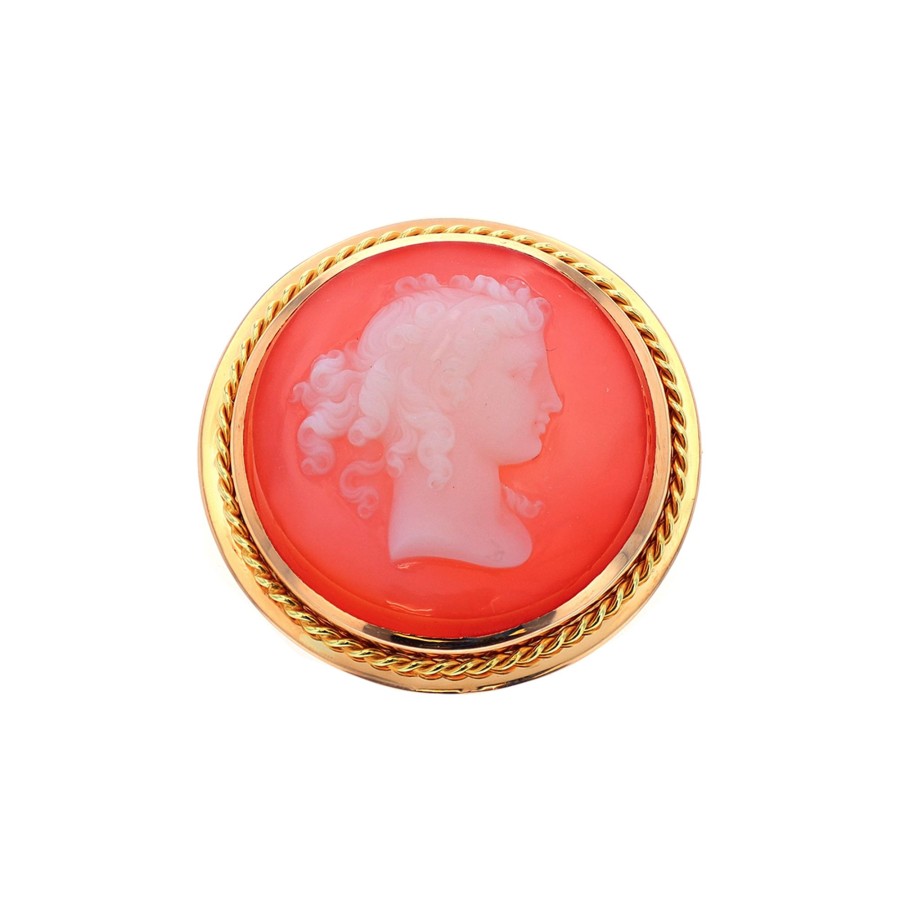 Jewelry Josephs Jewelers Home | Estate 14K Yellow Gold Carnelian Cameo Pin Orange