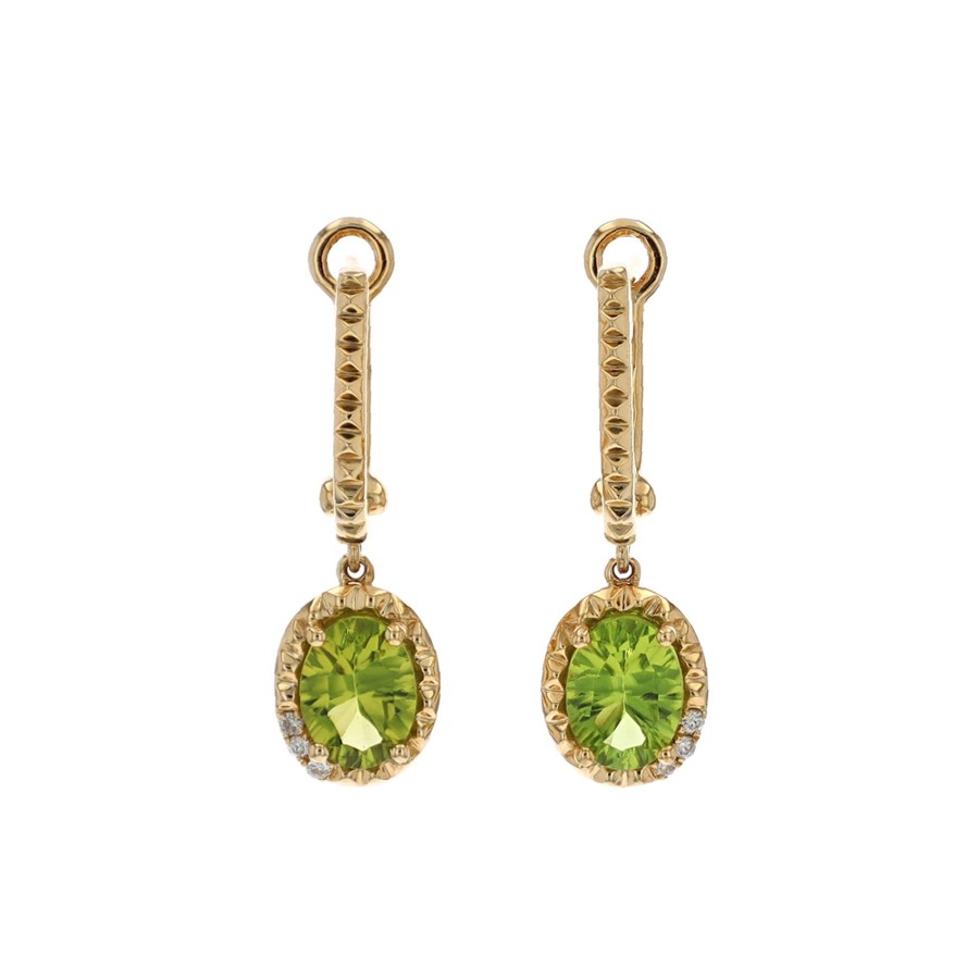 Jewelry Josephs Jewelers Home | 14K Yellow Gold Oval Peridot And Diamond Earrings - Josephs Jewelers Green