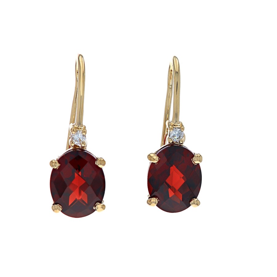 Jewelry Josephs Jewelers Home | 14K Yellow Gold Garnet And Diamond Dangle Earrings Red