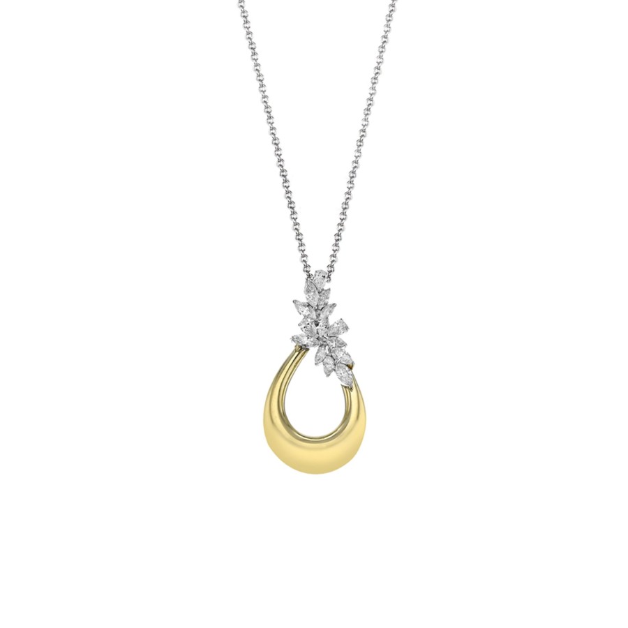 Jewelry Josephs Jewelers Home | 18K Two-Tone Diamond Loop Pendant With Chain - Josephs Jewelers White