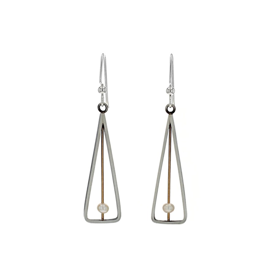 Jewelry Josephs Jewelers Home | Two-Tone Triangle Pearl Earrings White