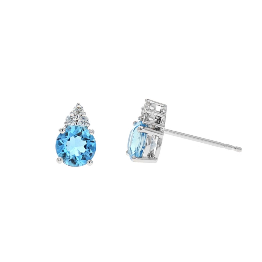 Jewelry Josephs Jewelers Home | 14K White Gold Aquamarine And Diamond Stud Earrings Blue