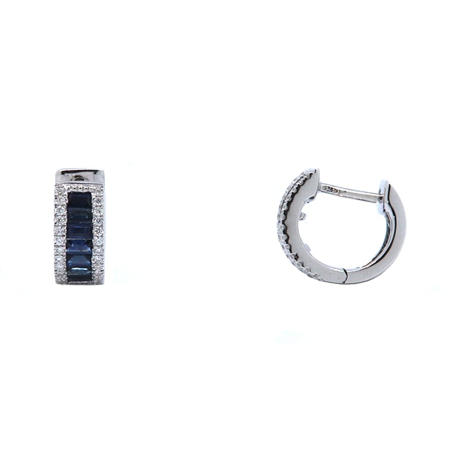 Jewelry Josephs Jewelers Home | 14K White Gold Sapphire And Diamond Hoop Earrings Blue