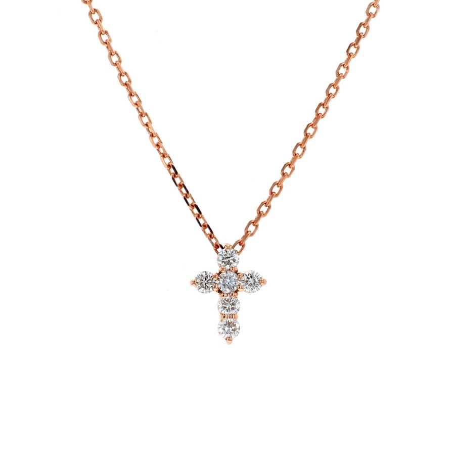 Jewelry Josephs Jewelers Home | 14K Rose Gold Diamond Cross Pendant With Chain - Josephs Jewelers White