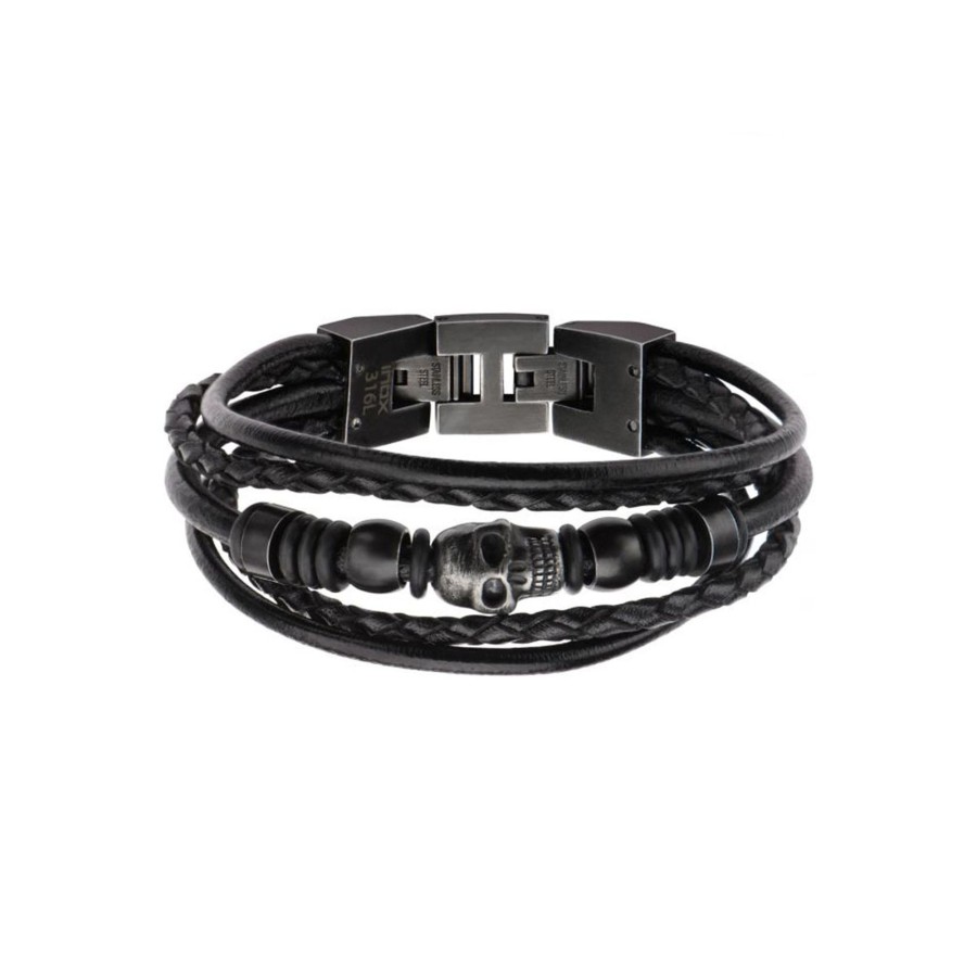 Jewelry Josephs Jewelers Home | Stainless Steel Skull Stacker Bracelet Black