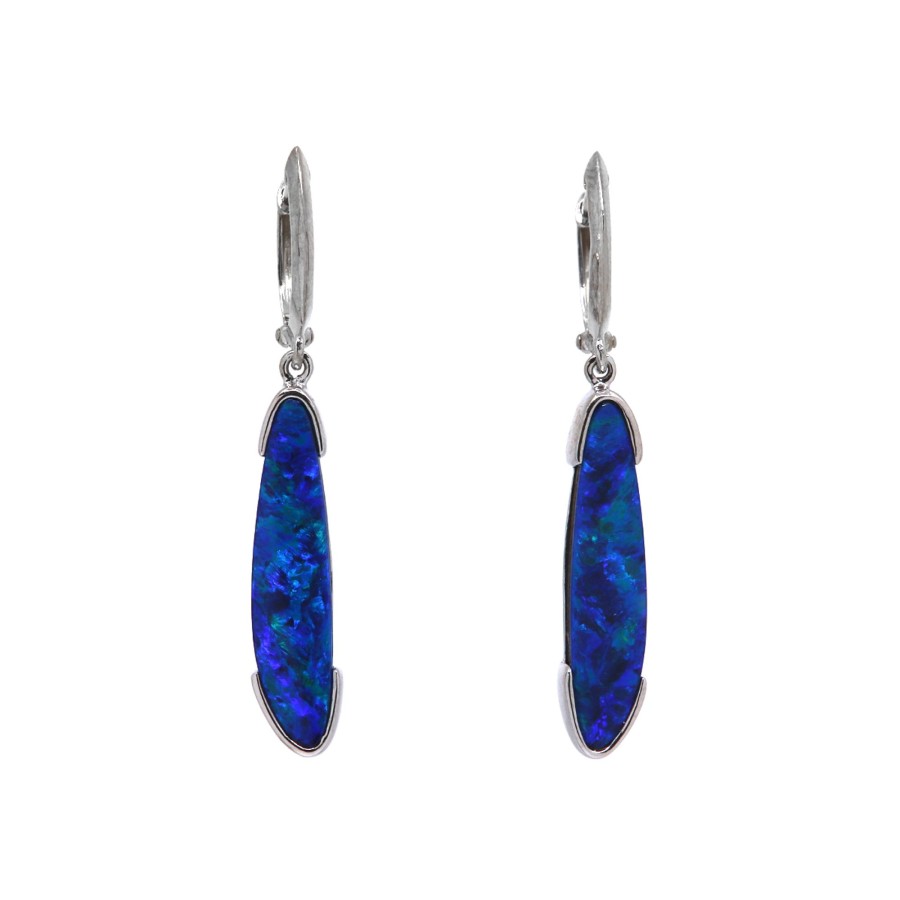 Jewelry Josephs Jewelers Home | 14K White Gold Long Opal Doublet Dangle Earrings Multi