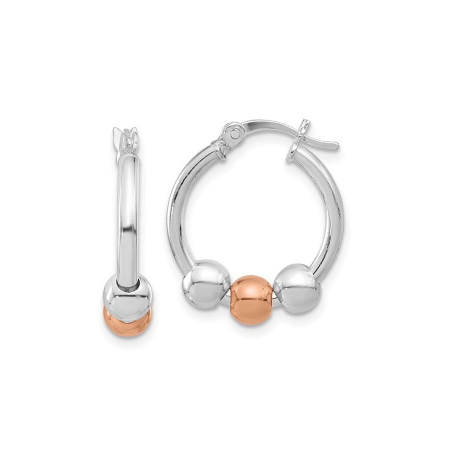 Jewelry Josephs Jewelers Home | Two-Tone Sterling Silver Beaded Hoop Earrings