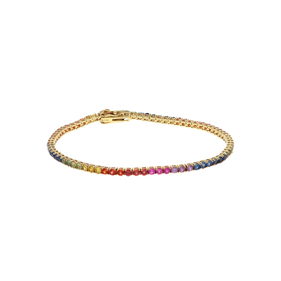 Jewelry Josephs Jewelers Home | 14K Yellow Gold Rainbow Sapphire Bracelet Multi